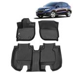 FREEMOTOR802 Compatible With 2016-2022 Honda HR-V Floor Mats, 3D Molded Custom Carpets 1st 2nd Row Front Rear Protection 3PC Black TPE Thermo Plastic Elastomer Pad All Weather Liner Protector