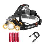 Waterproof Head Torch Rechargeable, Upgraded Super Bright 9000 Lumens Sensor Zoomable Adjustable Focus LED Head Light for Camping Fishing Hiking Hunting Running Walking Cycling Outdoors