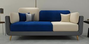PREMIUM CART Velvet Contemperory Sofa Couch with Cushion Chaise Lounge Sectiona Sofa Perfect for Living Room & Bedroom Guests Home & Office (3 Seater Blue & Beige)