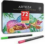 ARTEZA Inkonic Fineliners Pens, Set of 72, 0.4 mm Fine Tip Markers, Water-Based Art Pens for Drawing, Sketching, Journaling, Calligraphy