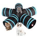 OEFWING Cat Tunnel, 5 Way Collapsible Tube with Interactive Ball & Storage Bag, Pet Toys for Small Pets, Cat, Puppy, Kitty, Kitten, Rabbit (Black & Blue)