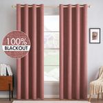 MIULEE 100% Blackout Linen Textured Curtains for Bedroom Solid Thermal Insulated Dusty Rose Grommet Room Darkening Curtains & Drapes Luxury Decor for Living Room Nursery 52 x 96 Inch (2 Panels)