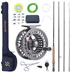 Sougayilang Fly Fishing Rod and Reel Combo, 4 Pieces Ultra Lightweight Portable Fly Rod and CNC Machined Aluminum Alloy Matte Reel Complete Starter Package with Rod Bag