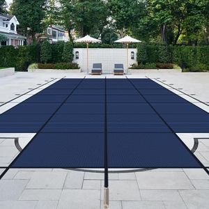 Lynkron Pool Safety Cover for Inground Pools, Heavy-Duty Winter Pool Cover, Rectangle Mesh/Solid Swimming Pool Covers, Triple Stitched for High Strength & UV Protection,Blue