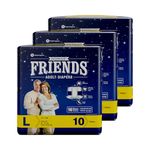Friends Overnight Adult Diapers Tape Style - 30 Count (Large) with odour lock, Unisex, Leakproof and Anti-Bacterial Absorbent Core - Waist Size 32.68-59.84 inch; 83-152 cm