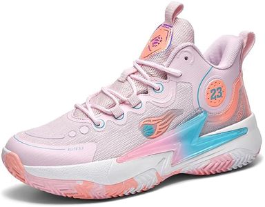 KIUSMETY Womens Mens Basketball Shoes Lightweight Fashion Breathable Comfortable Non Slip Sport Indoor Outdoor Sneakers for Unisex Pink Size 7.5