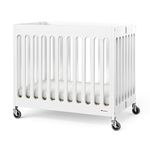 Foundations Boutique Folding Mini Baby Crib, Compact, Portable, Wooden Hotel Crib, Foldable Mini Crib for Baby & Toddler, Includes 3" Foam Mattress, White