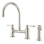 Pfister LG31-TDD Port Haven Kitchen Bridge Faucet with Side Sprayer, Polished Nickel