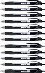 AmazonBasics Retractable Gel Ink Pens - Fine Point Pen, Black, 12-Pack