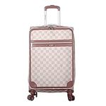 Steve Madden Designer Luggage Collection - Lightweight 24 Inch Expandable Softside Suitcase - Mid-size Rolling 4-Spinner Wheels Checked Bag (Chalet Pink, 24in), Chalet Pink, 24in, Expandable Softside Suitcase