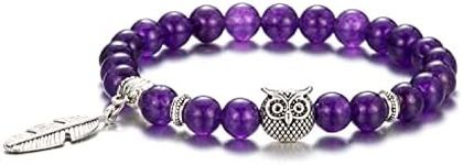 Softones 8mm Beads Owl Bracelets for Women Handmade Natural Stone Owl Gifts for Women Crystals Bracelet for Women Men Spiritual Energy Bracelet