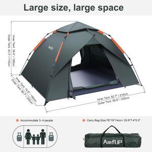 Amflip 3-Person Pop Up Camping Tent – Waterproof, Ultralight, Army Green