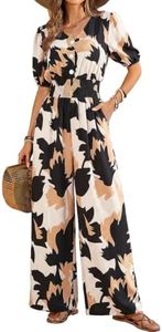 LOOKBOHO Jumpsuits for Women Dressy Short Sleeve Wide Leg Floral Outfits