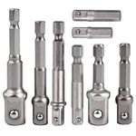 Niudai Nut Driver Set, Impact Grade Socket Adapter Set, 8-PCS Drill Bit Adapter with Bit Holder, Sizes 1/4", 3/8", 1/2", 1/4-Inch Hex Shank, for Power Drill & Driver, Cordless Drill & Screwdriver