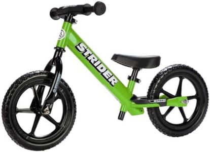 Strider 12” Sport Bike, Green - No Pedal Balance Bicycle for Kids 18 Months to 5 Years - Includes Safety Pad, Padded Seat, Mini Grips & Flat-Free Tires - Tool-Free Assembly & Adjustments