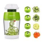 MENNYO Spiral Cutter Vegetable with Container, 4-in-1 Vegetable Cutter, Spaghetti Vegetable Slicer, Spiral Cutter for Vegetable Spaghetti, Zucchini, Carrots, Potatoes, Carrots (Green)