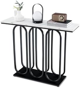 Giantex 100 cm Console Table, Faux Marble Entryway Table with Adjustable Foot Pads, Metal Frame & Anti-Tipping Kits, Hallway Foyer Table, Side Table Behind Couch for Living Room, White & Black