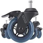 Stealtho Locking Caster Wheels Set of 5-2 Wheels with Brakes - Heavy Duty Office Chair Casters for Furniture - Replacement Industrial Wheels for Cart - Roller Blade Rubber Casters Navy