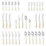 CTCCORC 30-Piece Silverware Set, Luxury Gold Silverware Kitchen Flatware Sets Service for 6, Premium Cutlery Utensil Set with Dinner Knife Spoon Fork Set, Durable Stainless Steel Tableware Sets