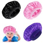 Prasacco 3 Pieces Kids Satin Bonnet Baby Bonnet Sleeping Cap Soft Silk Night Hats Colorful Satin Cap for Baby Girls Boys Natural Hair Teens Toddler Child Baby