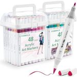 KLIFFOO 48 Colors Dual Tip Acrylic Paint Markers Set with Carrying Case For Painting Sketching Calligraphy Drawing, Permanent Colouring Marker Pens For Rock, Canvas, Wood, Glass, Ceramic, Fabric (48)