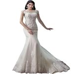 GOWNLINK Beautiful Full Stitched Christian Wedding Mermaid Gown Wedding Dress in White Color for Women with Sleeves (Medium, m)