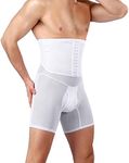 FEOYA Mens Compression Shorts Body Shaper Pants High Waist Abdomen Tummy Control Boxer Briefs Underwear Girdle Pants for Men Slimming Shapewear Pants Tighs White XL