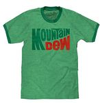 Tee Luv Men's Mountain Dew T-Shirt - Vintage MTN Dew Soda Logo Ringer Tee Shirt, Kelly Green Heather, XXL