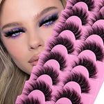 JIMIRE Mink Lashes Fluffy Natural Look 15MM Cat Eye Wispy False Eyelashes 5D Volume Super Soft Lightweight Fake Lashes Bulk 8 Pairs Pack