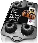 Wrenbury Nonstick Mini Buntz Cake Pan Non Stick for Baking - 6 Cup Bundtlette Fluted Cake Tin for Small Cakes - PFOA Free and Dishwasher Safe - 3.75” Cup Width