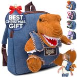 Naturally KIDS Mini Dinosaur Backpack - Dinosaur Toys for Kids Age 2 - Very Small Toddler Backpack for Boys Girls w Stuffed Animals - Little Backpack w Brown Corduroy T Rex