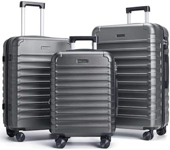 LIGHT FLIGHT Luggage Sets, 3 Piece Durable Suitcase Set with Spinner Wheels, 3 Pcs Hardside Lightweight luggage with TSA Lock, Large Checked Travel Suitcases, 20/24/28 Inch, Gray