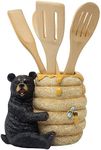 Decorative Black Bear in a Beehive Honey Pot Countertop Utensil Holder Crock Display Stand Table Statue for Cabin or Rustic Lodge Decor and Gourmet Kitchen Decorations As Housewarming Gifts