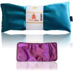 Blissful Being Lavender Eye Pillow with Purple Satin Cover- Hot or Cold Weighted Aromatherapy Eye Mask perfect for Naps, Yoga, Migraines - Natural Stress Relief (Aqua with purple cover bundle)