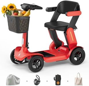 Powered Folding Mobility Scooter S3, Detachable Battery Foldable Electric Scooter with PAi Safety System for Adults Seniors, 25 Miles 6 MPH 265 lbs, All Terrain, Slope Safety (Red-Removable Battery)