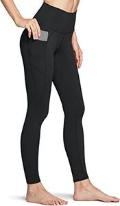 TSLA High Waist Yoga Pants with Pockets, Tummy Control Yoga Leggings, Non See-Through 4 Way Stretch Workout Running Tights, Ankle Pocket Peachy Women FAP54-BLK_X-Large