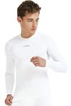 COOLOMG Men's Compression Shirt Thermal Baselayer Tops Fleece-Lined Warm T-Shirts Wicking Undershirt White XL