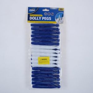 Xtra Kleen Plastic Dolly Style Metal Free Clothes Pegs, White and Blue (Pack of 36)