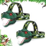 Dysaim Kids Headlamp,Rechargeable T-Rex Dinosaur Headlamp for Kids and LED Head Lamp Camping Gear Flashlight,Hiking Accessories Headlight Toys,Four Light Modes Suitable for Reading/Party Gift(2 PACK)