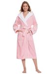 Vislivin Plush Bath Robes for Women Fleece Hooded Bathrobe Long Soft Fluffy Housecoat Winter Warm Robe Pink S