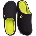 VeraCosy Men's Two-tone Slippers Comfy Breathable Memory Foam Non-slip Indoor House Shoes (Black/Lime, 11-12 US)