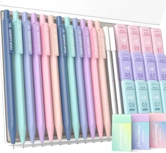 Four Candies Mechanical Pencil Set, with 0.5 & 0.7mm Lead Refills (HB & 2B), Pastel Erasers & Eraser Refills, 29-Count Pack with Case, Cute Aesthetic School Supplies for Writing, Drawing, Sketching