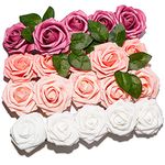 PartyWoo Artificial Flowers, 20 pcs Artificial Roses with Stems, White Fake Flowers, Foam Flowers, Roses Artificial Flowers, Pink Flowers Artificial for Decoration, Wedding Decor, Room Decor