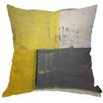 EKOBLA Abstract Pattern Throw Pillow Cover Gray Yellow Art Painting Modern Artwork Brush Stroke Cozy Square Cushion Case for Men Women Boys Girls Room Home Decor Cotton Linen 18x18 Inch