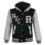 A2Z 4 Kids Baseball R Fashion Hooded Varsity Jacket - B.B Jacket NYC Black 7-8