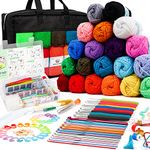 93 PCS Crochet Kit with Crochet Hooks Yarn Set, Premium Bundle Includes 2080 Yards Acrylic Yarn Skeins Balls, Needles, Accessories, Bag, Ideal Starter Pack for Kids Adults Beginner Professionals