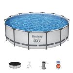 Bestway Steel Pro MAX 14' x 42" Round Above Ground Swimming Pool Set Outdoor Metal Frame Family Pool with Filter Pump, Ladder, and Cover, Gray