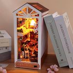 3D Wooden Puzzle Bookend, DIY Book Nook Kit with LED Light, Bookend Stand Model Building Kit, Creative Educational Bookshelf Insert Decor, Home Decorative Ornaments for Kids Adults (Alley After Rain)