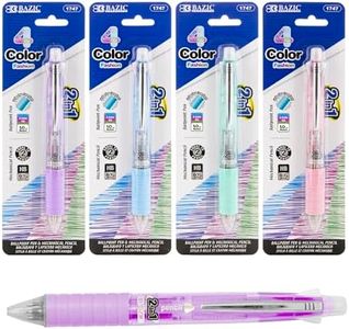 BAZIC Products 2-In-1 Mechanical Pencil & 4-Fashion Color Pen with Grip, 1.0 mm Bold Point, HB Pencil Lead, Smooth Writing for Office School, 4-Pack