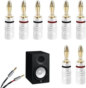 8 PCS Banana Speaker Plug, Banana Cable Plugs, Dual Screw Lock Audio Jack Speaker Connectors, Compatible with Amplifier HiFi Receiver, Surround Sound Systems, Connectors for Enhanced Audio Performance